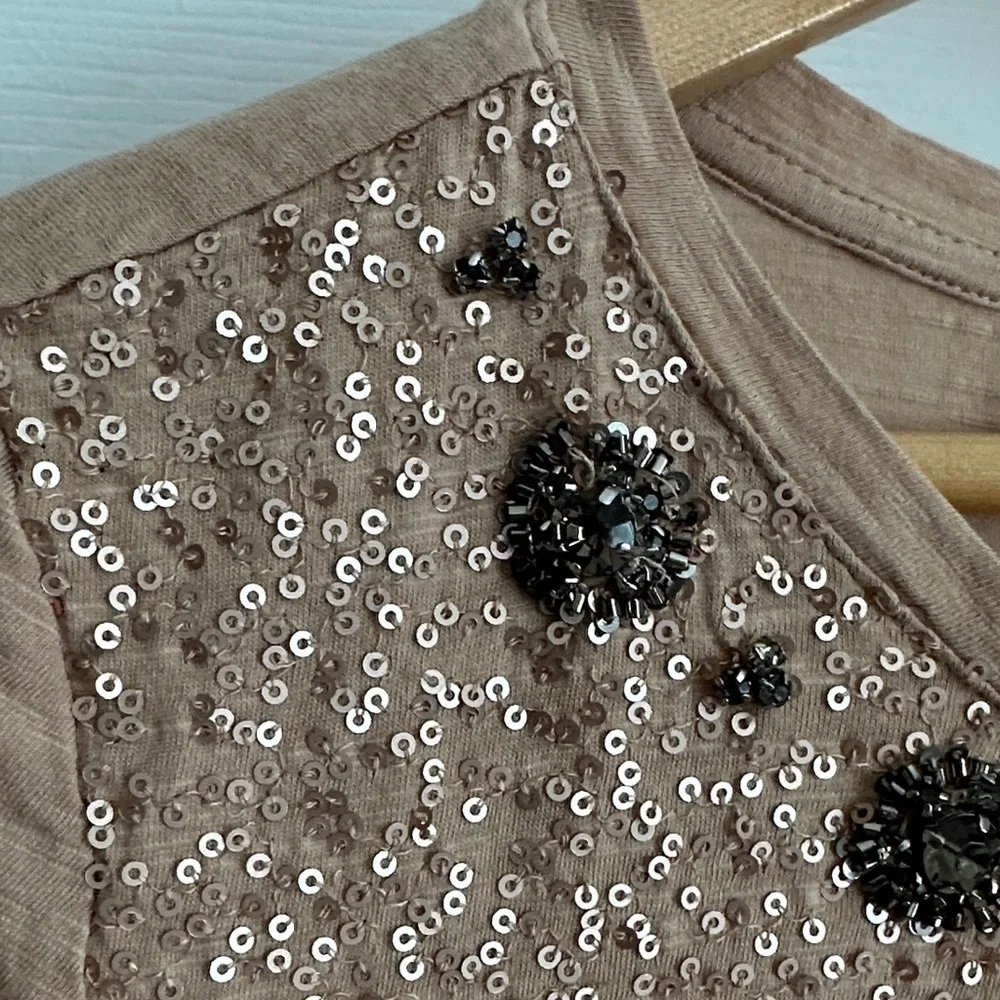 LOFT Beige Sequin Embellished Blouse - Picture 4 of 7
